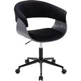 Vintage Mod Office Chair in Black Metal, Black Wood & Black Velvet